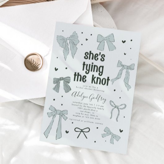 Ze bindt het Knot Blue Bow-Vrijgezellenfeest vast Kaart