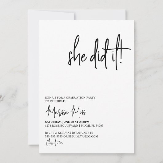 Ze deed de uitnodiging van de moderne GraduPartij (Voorkant)