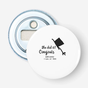 Ze deed het gefeliciteerd afstuderen voeg student button flesopener