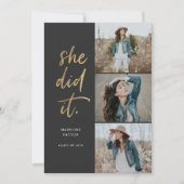 Ze deed het goud en zwart Afstuderen aankondiging (Voorkant)