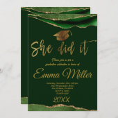 Ze deed het - groen en goud afstudeerfeest kaart (Voorkant / Achterkant)