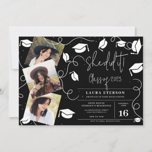 Ze deed het Modern White op zwart foto-afstuderen Kaart (Voorkant)