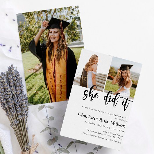 Ze deed het Moderne Elegant Photo Afstuderen Kaart