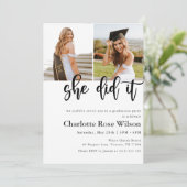 Ze deed het Moderne Elegant Photo Afstuderen Kaart (Staand voorkant)