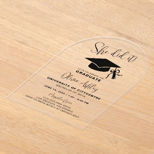 Ze deed het Pet Bow Afstuderen Acryl Uitnodigingen (Laagn)