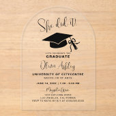 Ze deed het Pet Bow Afstuderen Acryl Uitnodigingen (Voorkant)