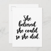 Ze geloofde dat ze dat kon, dus deed ze inspireren briefkaart (Voorkant / Achterkant)