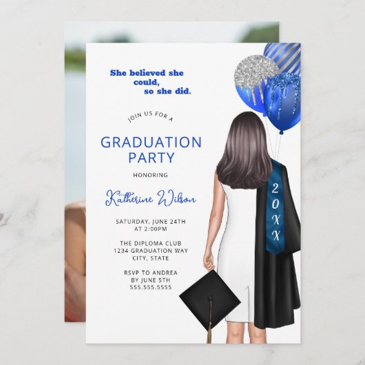 Ze geloofde dat ze een afstudeerfeest met blauwe f kaart (Voorkant / Achterkant)