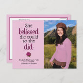 Ze geloofde dat ze kon Roos afstuderen partij foto Uitnodiging Briefkaart (Voorkant / Achterkant)