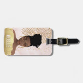 Ze geloofde dat ze kon, zwarte vrouw, roze en goud bagagelabel (Voorkant horizontaal)