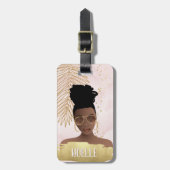 Ze geloofde dat ze kon, zwarte vrouw, roze en goud bagagelabel (Voorkant verticaal)