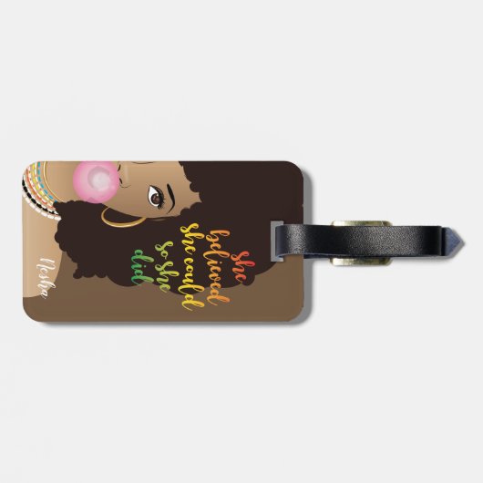 Ze geloofde dat ze kon, zwarte vrouw, tandvlees, b bagagelabel (Achterkant horizontaal)