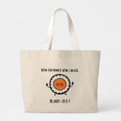 Ze geloofde dat ze sushi deed-grappige woordspelin grote tote bag (Achterkant)