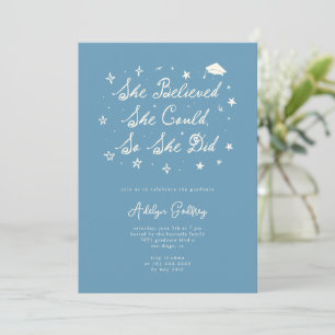 Ze geloofde in typografie Denim Blauwe Afstudeerfe Kaart
