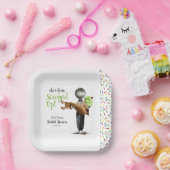 Ze heeft chocolade-ijs opgepakt papieren bordje (Feest)