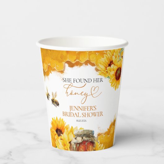 Ze Heeft Haar Honing Gevonden | Bruiloft Zonnekraa Papieren Bekers (Achterkant)