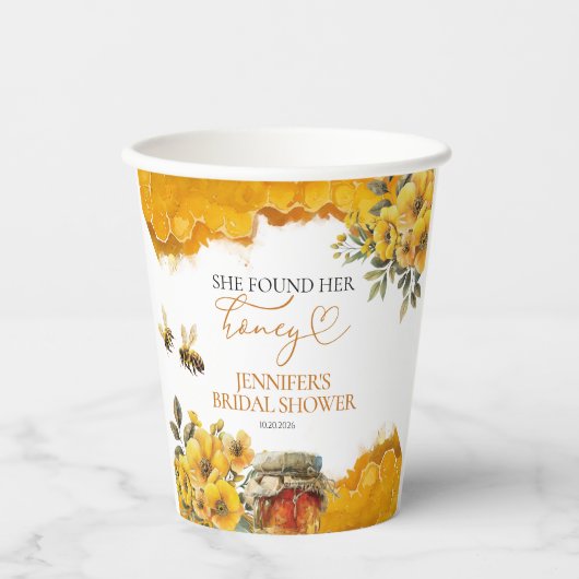 Ze heeft haar honing gevonden | Waterverf Vrijgeze Papieren Bekers (Voorkant)
