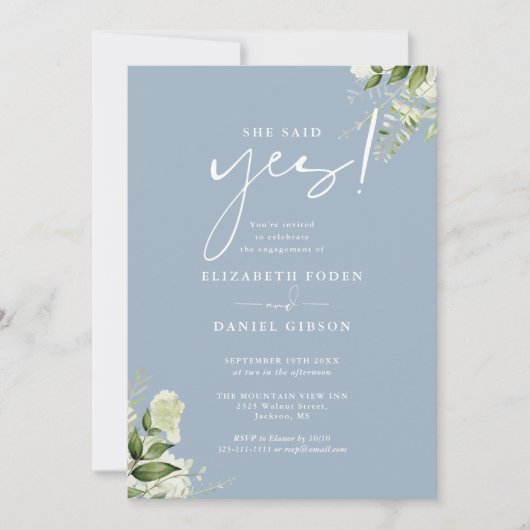 Ze Heeft Ja Gezegd Bloem Stof Blauw Verlovingsfees Kaart (Voorkant)