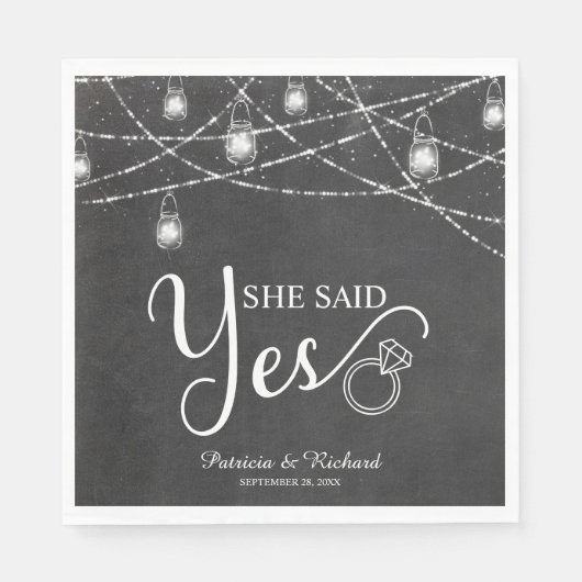 Ze Heeft Ja Gezegd Rustic Krijt Verlovingsfeestje Servet (Voorkant)