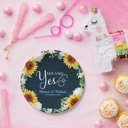 Ze Heeft Ja Gezegd Rustieke Zonnebloemen Verloving Papieren Bordje (Feest)