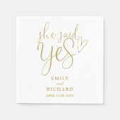 Ze Heeft Ja Gezegd Verlovingsfeest Elegant Goud Servet (Voorkant)