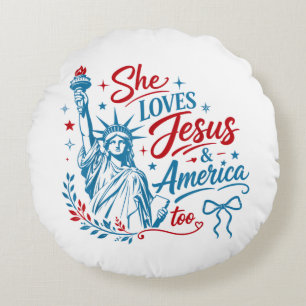 Ze houdt ook van Jezus en Amerika 4 juli Christus Rond Kussen