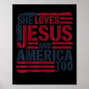 Ze houdt ook van Jezus en Amerika Christelijke Ret Poster