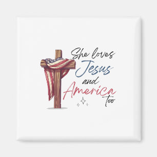 Ze houdt ook van Jezus en Amerika op 4 juli Patrio Magneet