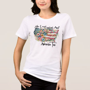 Ze houdt ook van Jezus en Amerika - Patriottische  Tri-Blend Shirt