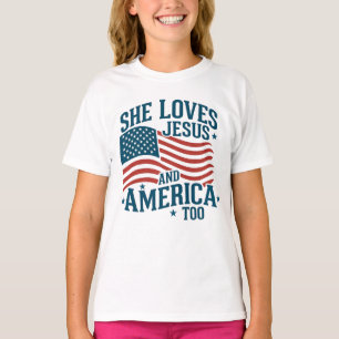 Ze houdt ook van Jezus en Amerika Vlag 4e van de V T-shirt