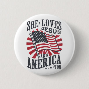 Ze houdt van Jesus en Amerika te vlag Christelijk  Ronde Button 5,7 Cm