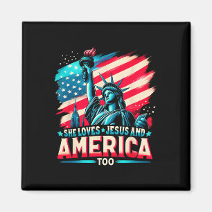 Ze houdt van Jezus en Amerika ook Amerika Vlag 4e Magneet