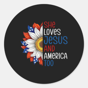 Ze houdt van Jezus en Amerika te zonnebloem Christ Ronde Sticker