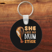 Ze houdt van mijn drumstick Funny Thanksgiving paa Sleutelhanger (Voorkant)