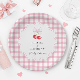 Ze is de kers op de top roze boog Baby shower Papieren Bordje