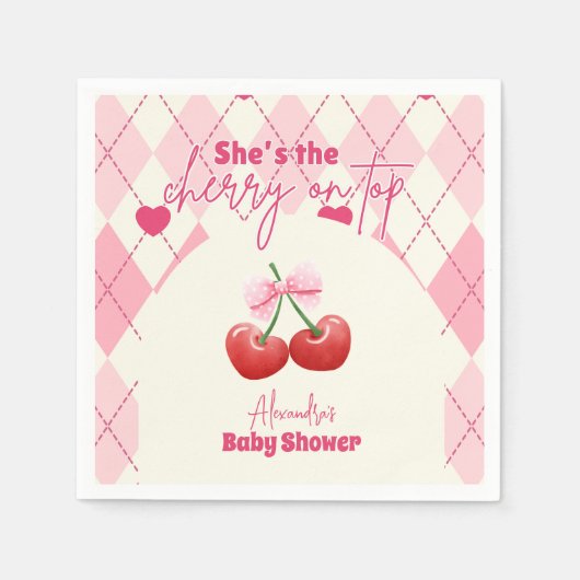 Ze is de kers op het Baby shower Servet (Voorkant)