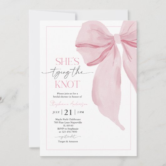 Ze is de Knoop Bruidsdouche uitnodiging aan het bi (Voorkant)