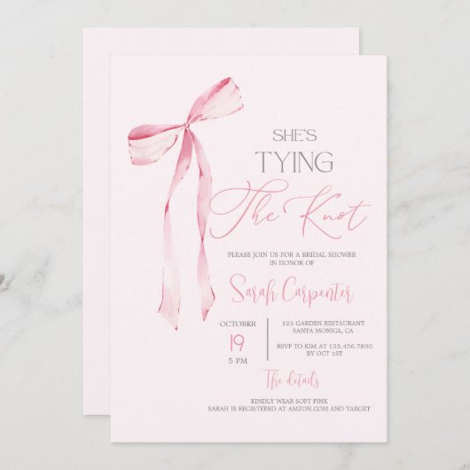 Ze is de knoop roze strik Vrijgezellenfeest Kaart (Voorkant / Achterkant)