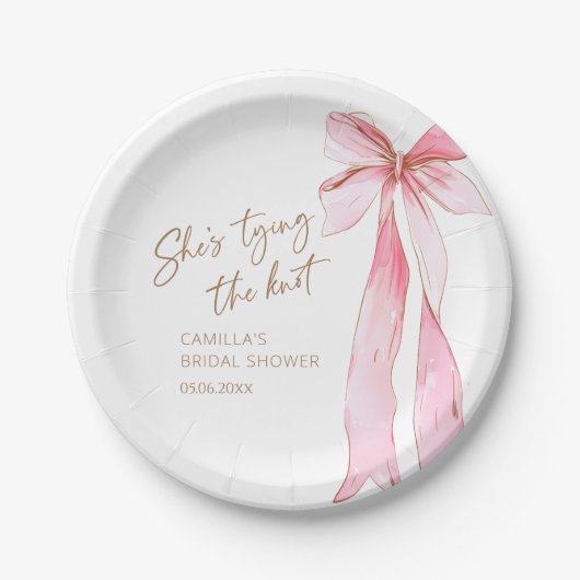 Ze is de knoop roze strik Vrijgezellenfeest Papieren Bordje (Voorkant)