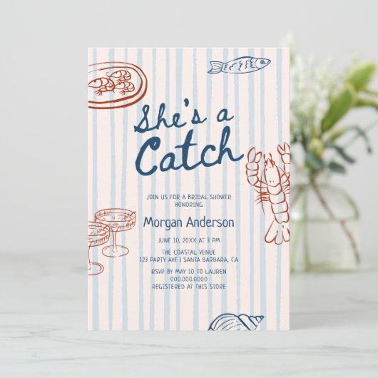 Ze is een Catch Coastal Vrijgezellenfeest Kaart (Staand voorkant)