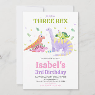 Ze is een Drie rex Trex Dinosaur Verjaardag Kaart