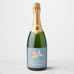 Ze Is Een Gelukkige Vang Koi Vis Blauwe Bacheloret Sparkling Wijnetiket