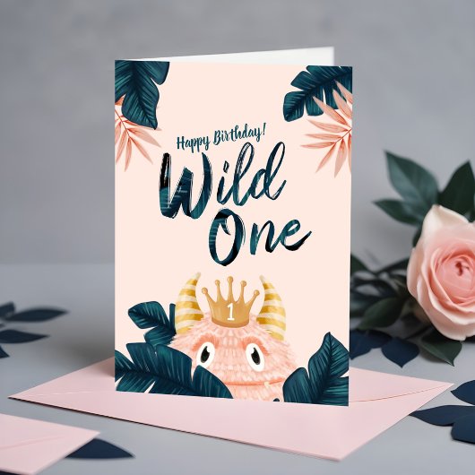 Ze is een Wild One Pink Monster & Tropisch Oerwoud Kaart
