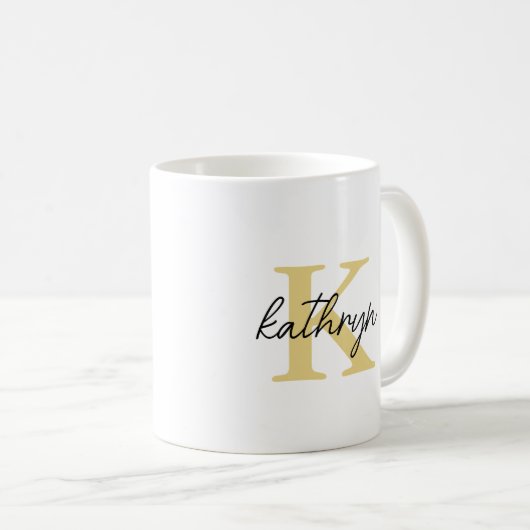 Ze is een Zonnebloem Sterk en Bold Custom Monogram Koffiemok (Voorkant rechts)