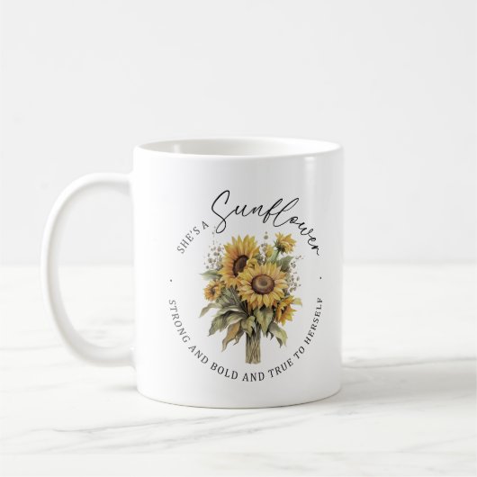 Ze is een Zonnebloem Sterk en Bold Custom Monogram Koffiemok (Links)