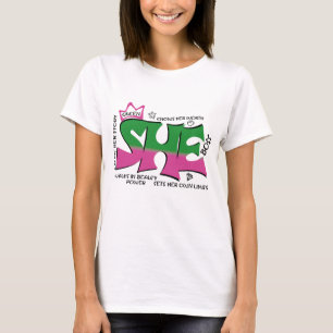 Ze is eigenaar van een bedrijf dat ze zich bewust t-shirt