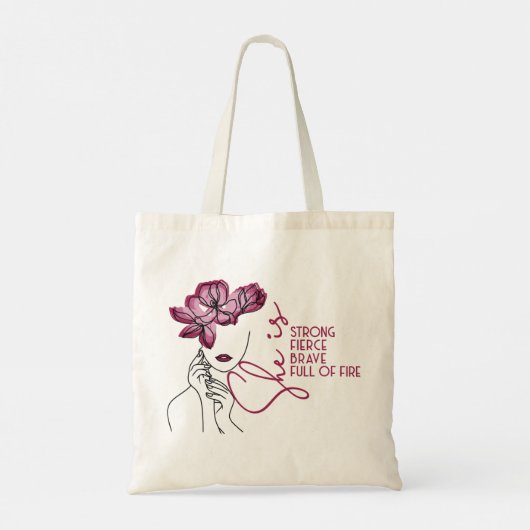 Ze is Fierce Line Tekening Feministische Canvas ta Tote Bag (Achterkant)