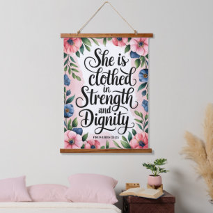 Ze is gekleed in kracht Christelijke vrouwen muur Hangend Wandkleed