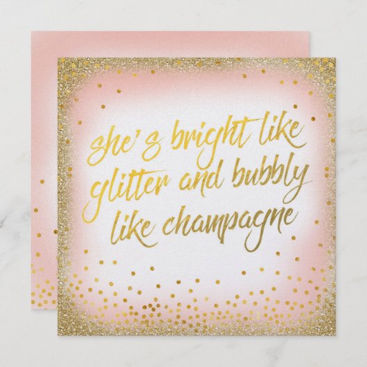 Ze is helder als glitters bubbelige uitnodiging pa (Voorkant / Achterkant)