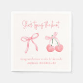 Ze is het knopen van de Roze Coquette Vrijgezellen Servet (Voorkant)